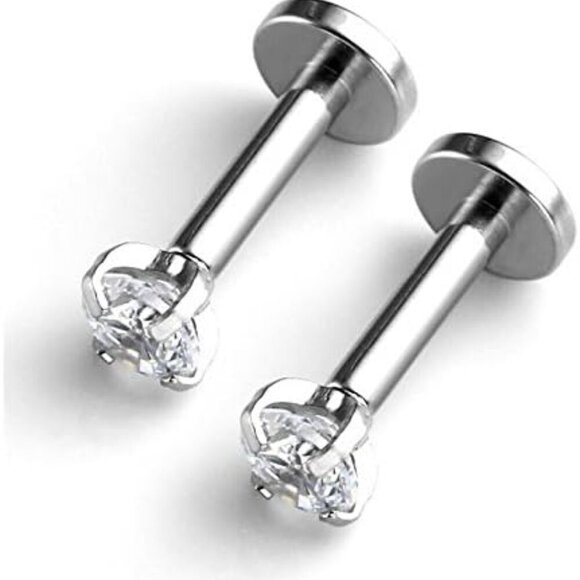 Set of 3 Pairs Tiny CZ Labret and Cartilage Piercing Studs in Surgical Steel, 2m - Picture 4 of 5